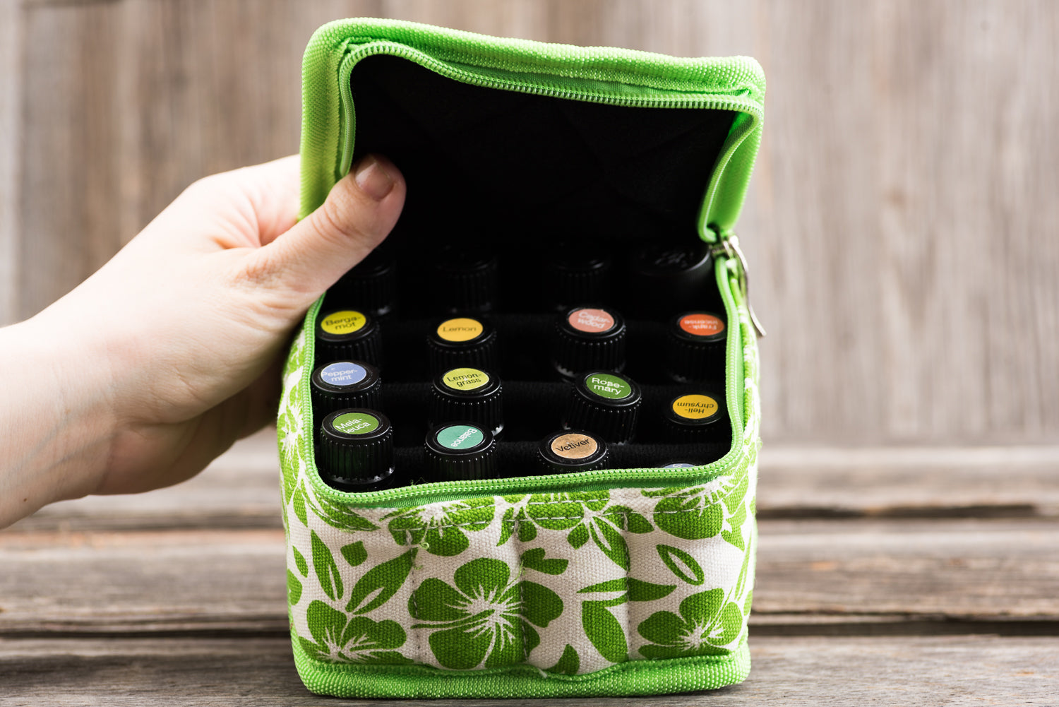 Medium Durable Lime Green Hibiscus Print Essential Oil Carrying Case