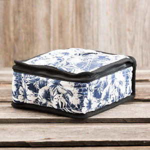Large Durable Navy Blue Lily Print Essential Oil Carrying Case
