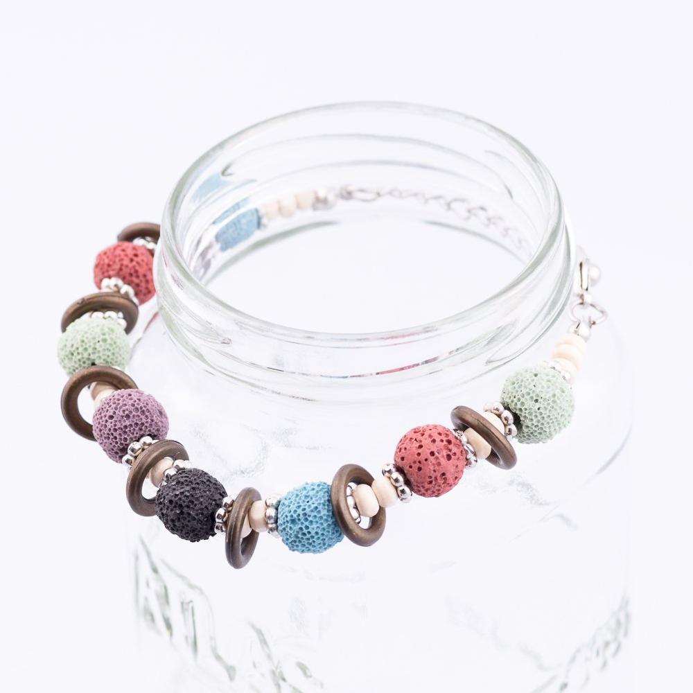 Multicolored Lava Bead Bracelet with Extendable Clasp
